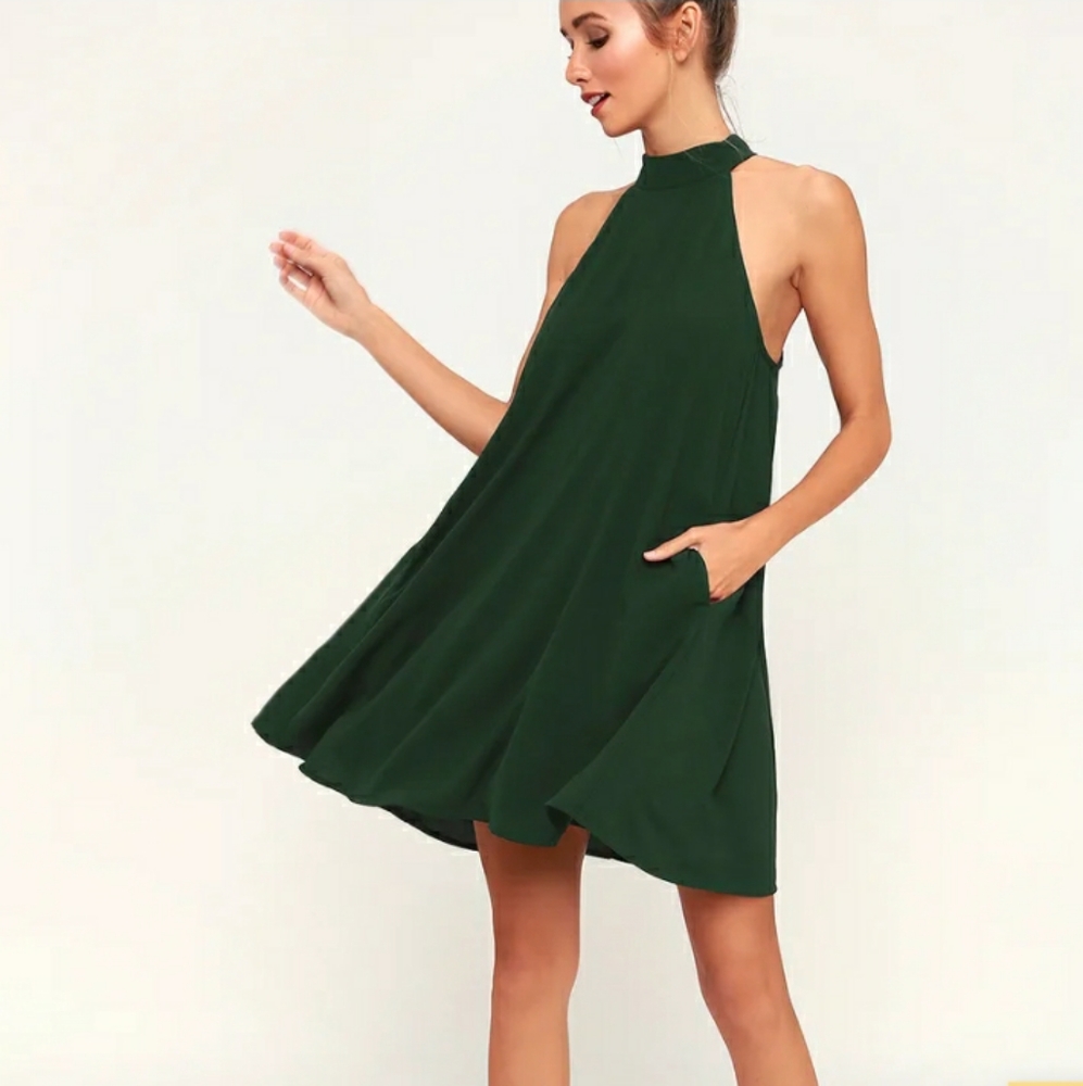 Lulus Love Of Mine Forest Green Halter Swing Dress